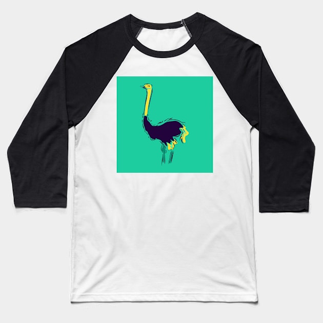 Ostrich Illustration Baseball T-Shirt by PurpleTank